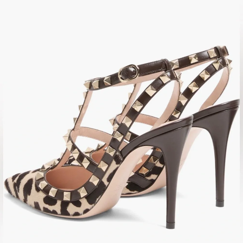NIB $1300 Valentino Garavani Rockstud Genuine Calf Hair T-Strap Pump - 37.5! - Picture 3 of 7